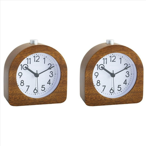 2X Reloj Despertador Sin Tictac Reloj Despertador de Madera Retro con Luz de Alarma de Esfera Reloj de Mesa Silencioso con FuncióN de RepeticióN A