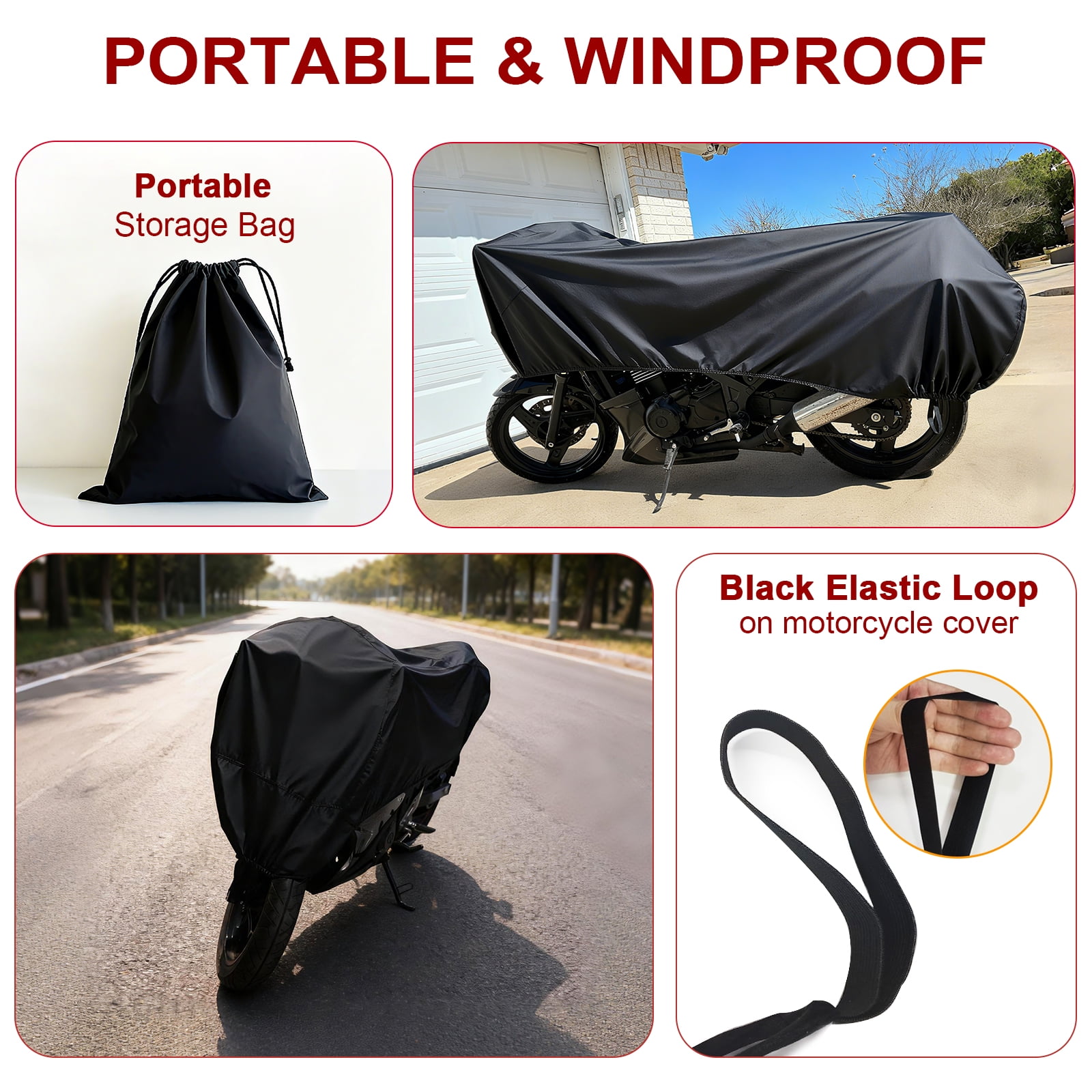 Dream Apparel Motorcycle Half Cover, Waterproof Motorcycle Cover for Outdoor, Rain Snow Dust Protection Universal Fit Heavy Duty Motorbike Vehicle Cover with Storage Bag, Black L