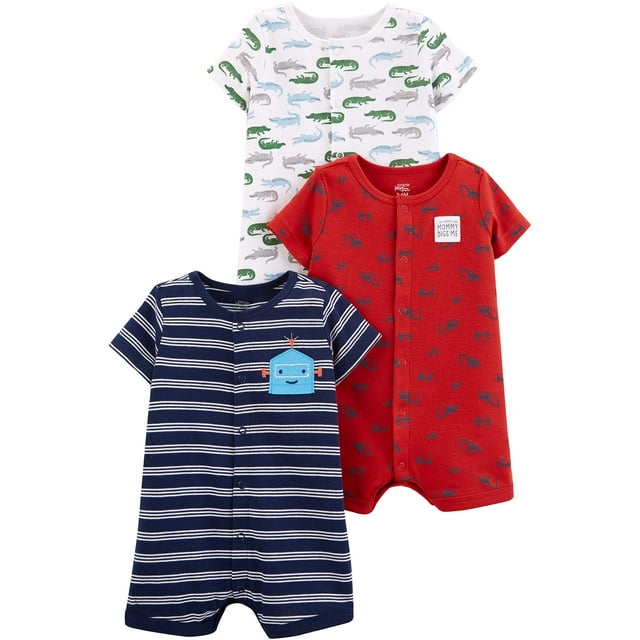 Romper Simple Joys by Carter's, paquete de 3 unidades, para bebé, con cierre rápido, azul marino