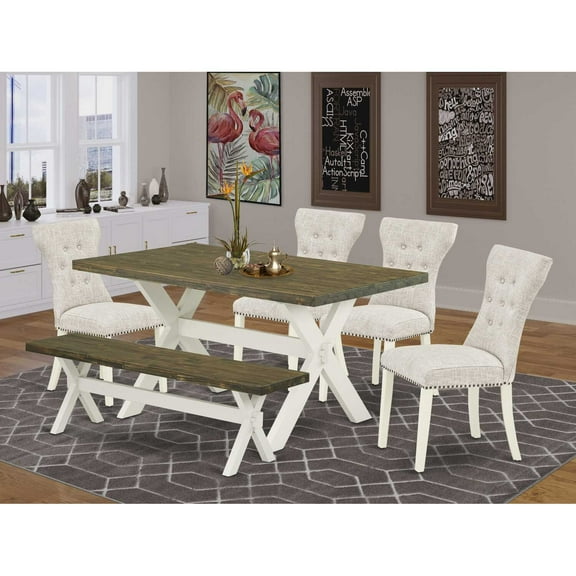 East West Furniture X-Style 6-piece Wood Dining Set in Linen White/Doeskin