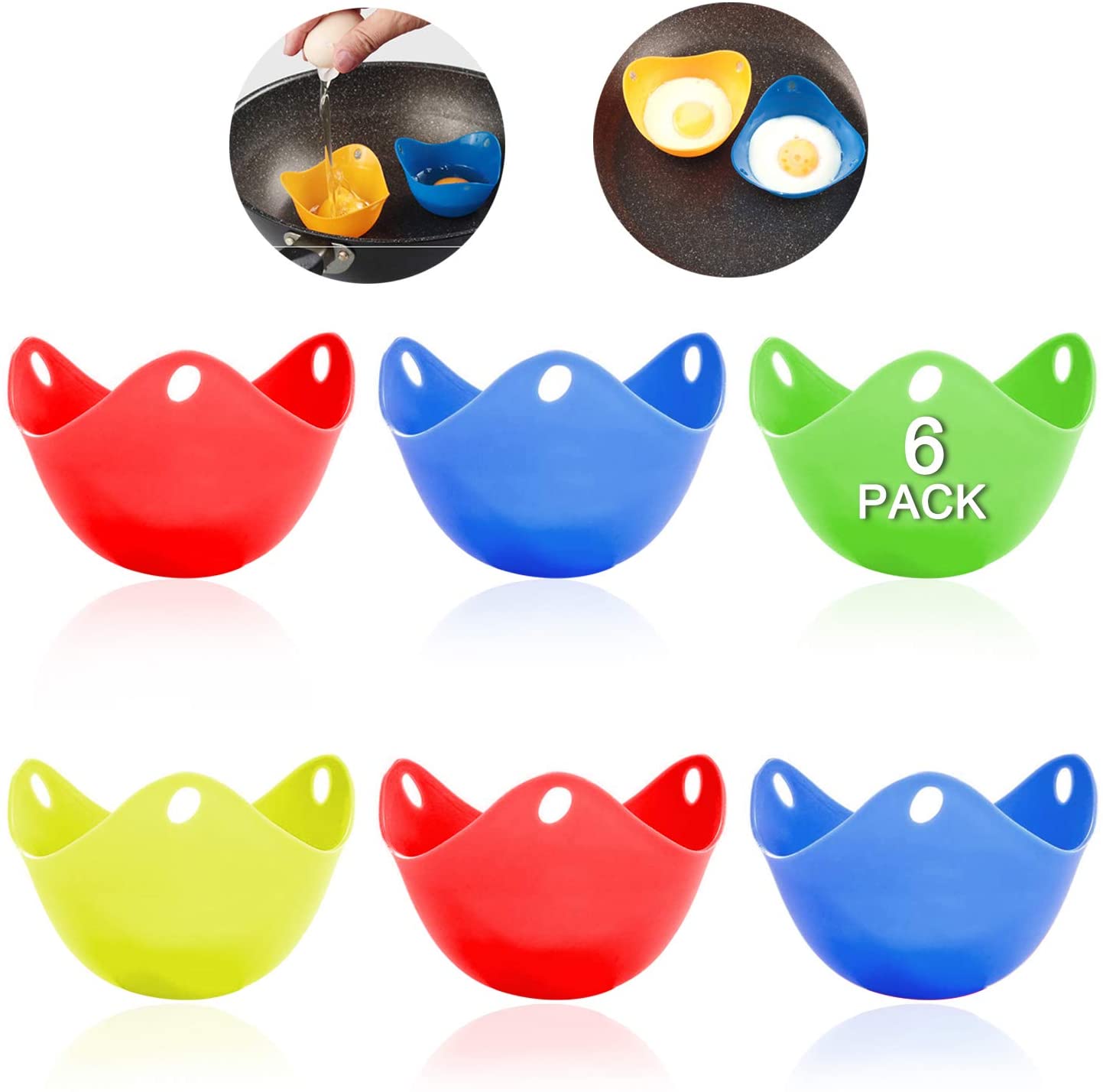 Egg Poachers 6 pack Happy Breakfast No Shell Easy Life Egg Cooker Egg Cooker Egg Cups Egg Boiler Non Stick Silicone Hard and Soft Make Silicone Egg Boil