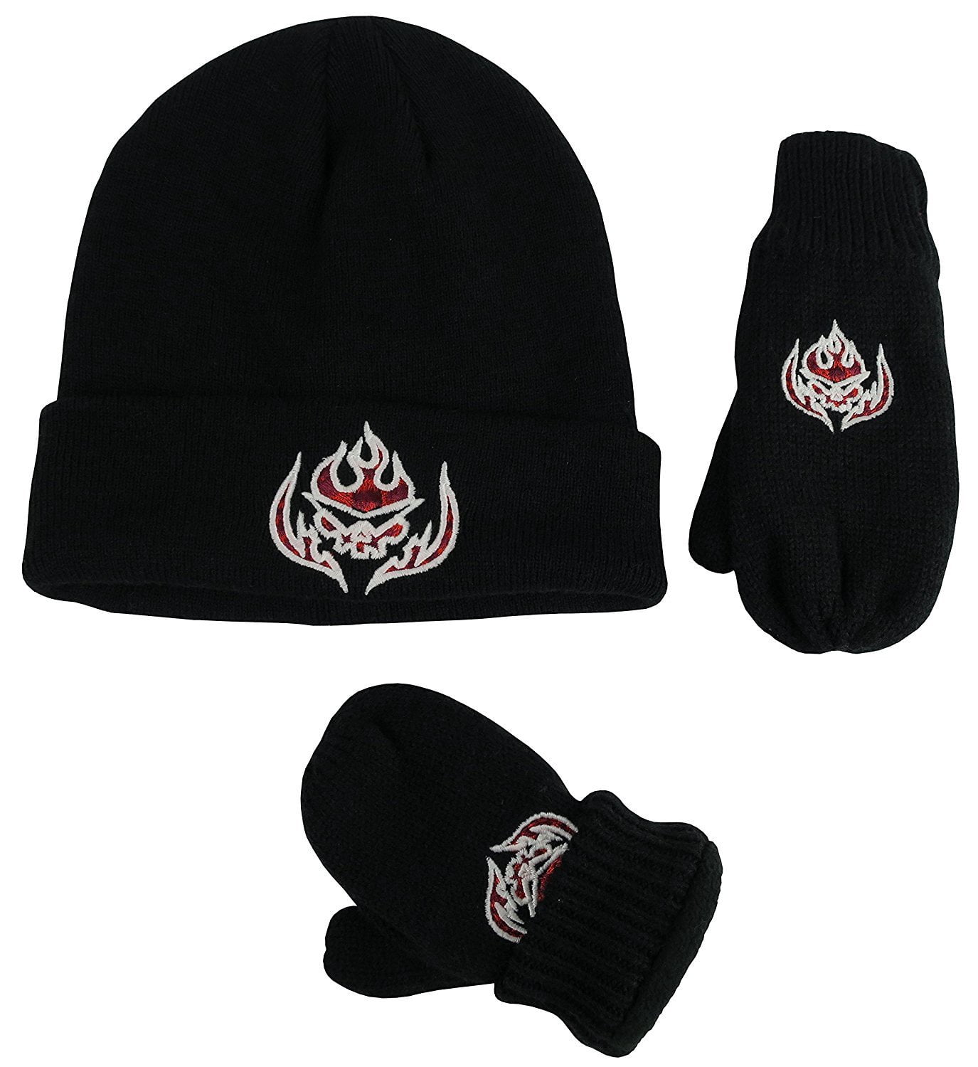 Dark Skull Print Beanie/Mitten Set 
