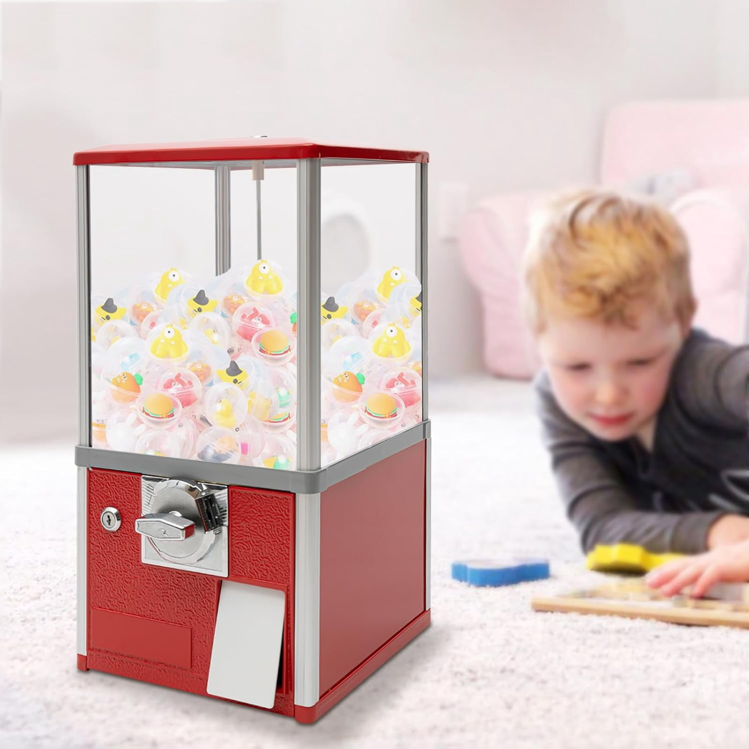 25 Cents Coin Operated Vending Machine, Toy Capsule Vending Machine, Commercial Gumball Machine, 200 Capacity for 1.8"-2" Gashapon, Twister Balls, Capsule Toys, Gumball, Bouncy Balls