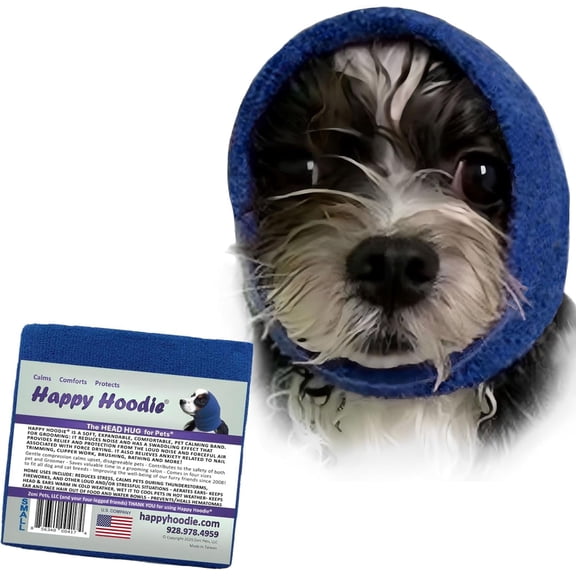 Happy Hoodie The Original Dog & Cat Calming Band for Anxiety Relief, Noise Protection, Grooming, Thunder, Fireworks, Small Blue, Since 2008
