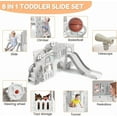 thumbnail image 2 of 8 in 1 Toddler Slide Indoor Playground, Indoor Slide Toddler Playset for Toddlers 4+, Kids Outdoor Playground with Basketball Hoop, Climber, Crawling Tunnel, Telescope, Toy Storage(White+Grey), 2 of 8