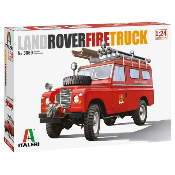 Italeri 3660S 3660S-1:24 Land Rover Fire Truck, Building, Stand Model Making, Crafts, Hobby, Gluing, Plastic Construction Kit, Unlackiert