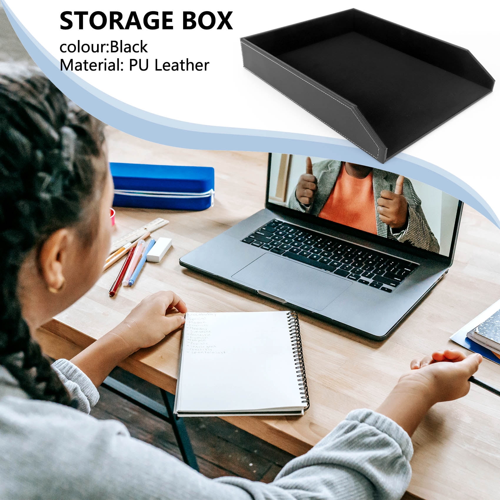 PU Leather Collection Letter Tray, Document Desk Organizer,Stackable Office File Tray Holder (Black)