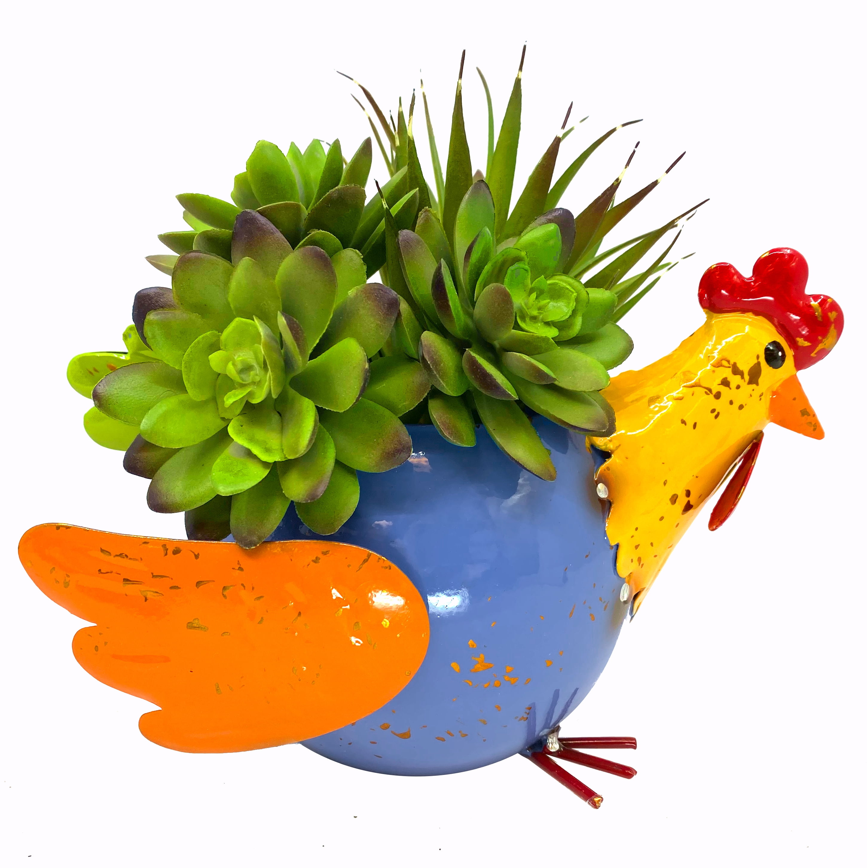 The Joy Tree 8" x 6" x 5" Chicken-Shaped Multi-Color Metallic Flower Pot
