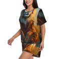 thumbnail image 2 of Kdxio Prairie Meditating Lion Print Pajamas Sets for Women Short-Sleeved Pjs with Lounge Shorts Two Piece Sleepwear S-4XL, 2 of 5