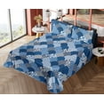 thumbnail image 4 of Ambesonne Ocean Waves Fitted & Flat Sheet with Sham 3 Pcs Set, Abstract Japan Pattern, Twin XL, Dark Lavender White, 4 of 5