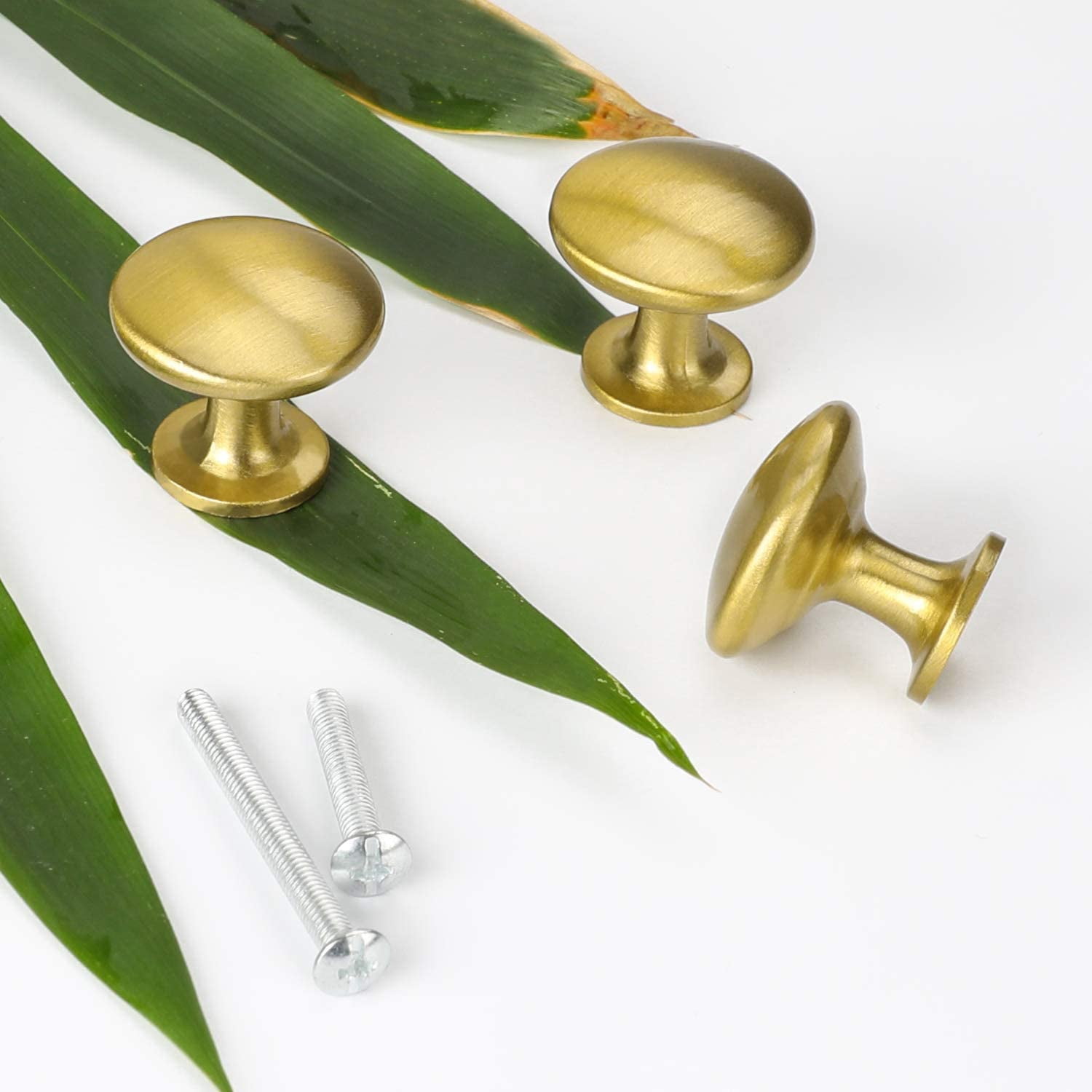 Goldenwarm 15 Pack Round Gold Cabinet Knobs Satin Brushed Brass Drawer Knobs for Kitchen Hardware