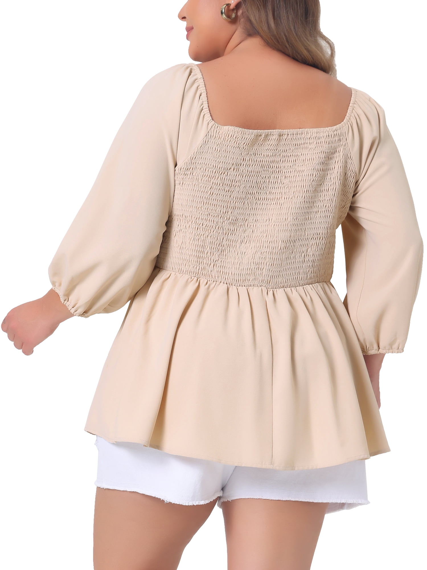 DARING DIVA Women's Plus Drawstring Ruched Peplum Blouse Tops 1X Light Apricot