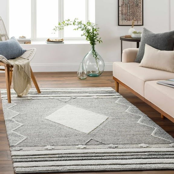 Hauteloom McDonald Recycled Material Living Room, Bedroom Area Rug - Bohemian, Transitional - Light Slate, Medium Gray, Black - 2' x 3'