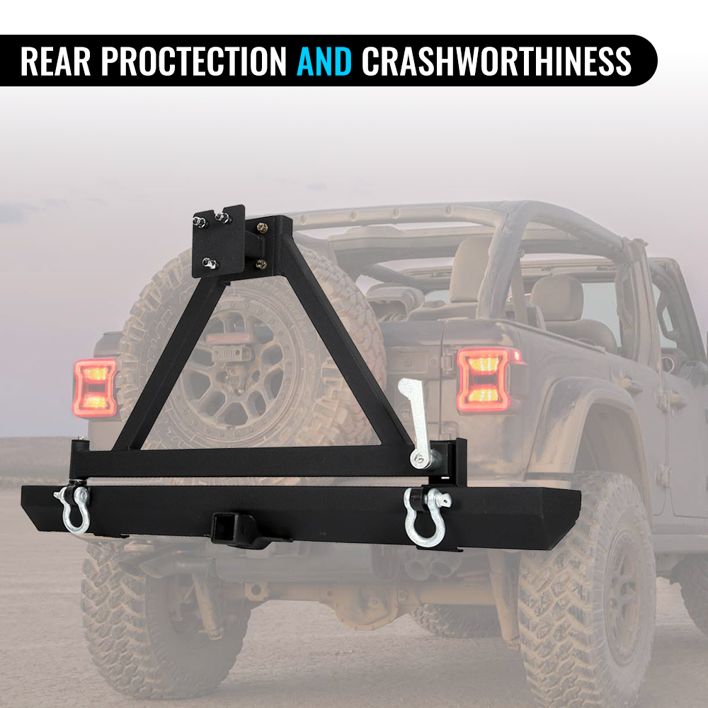 KOJEM Rear Bumper, Fit for 1987-2006 Jeep Wrangler TJ YJ LJ, Off-Road W/Tire Carrier&D-Rings