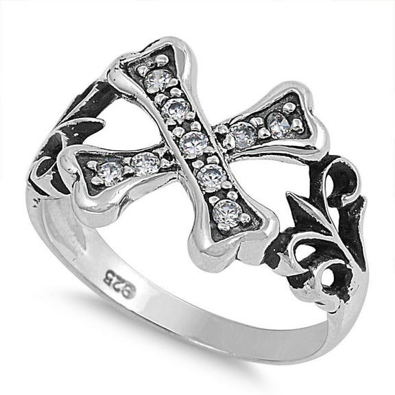 Chi Rho Cross Cubic Zirconia Ring Sterling Silver 925