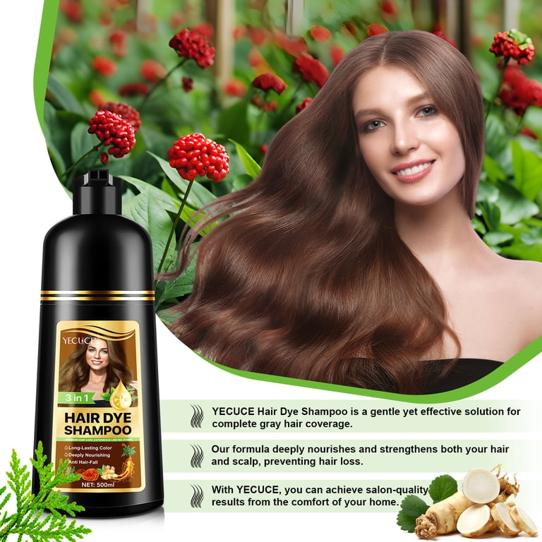YECUCE Chestnut Brown 3-In-1 Hair Dye Shampoo for Gray Coverage