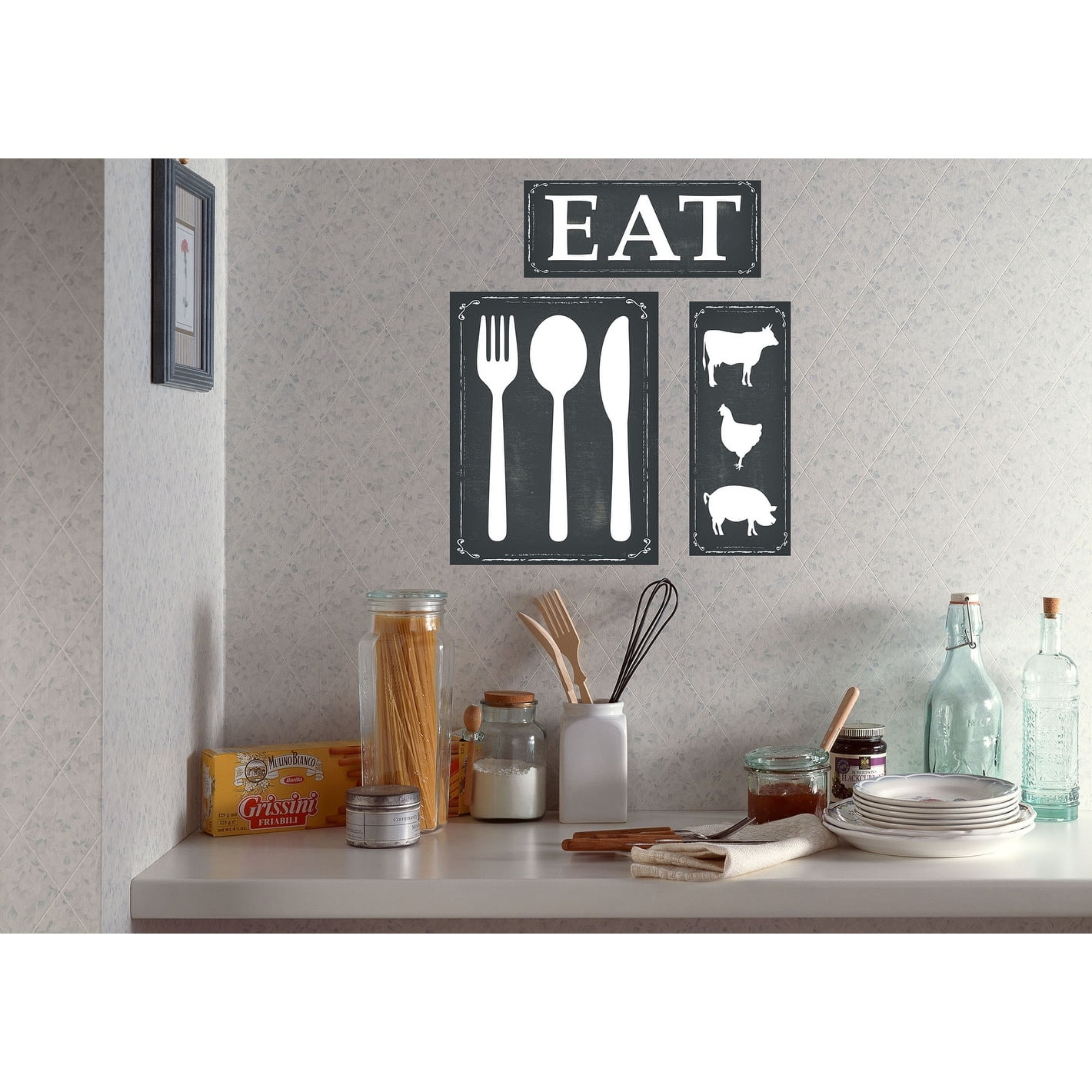 Stupell EAT Black and White Wall Plaque Art