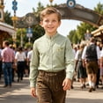 thumbnail image 2 of JAJAHO Boys Plaid Shirts Kids Boy Button Down Shirt Long Sleeve Stand Collar Regular Fit Dress Blouses School Uniform Wear 2-14Y Versatile Tops, 2 of 4