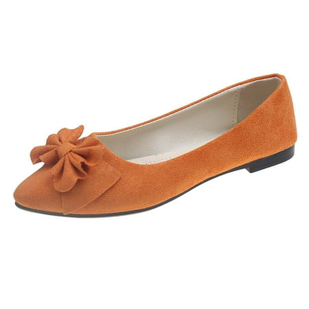 hopeusnice Clearance Women s Suede Bowknot Flat Shoes Pointed Toe Ballerina Flats Comfortable Slip On Loafers Ladies Ballerina Shoes for Wedding Party Orange 38