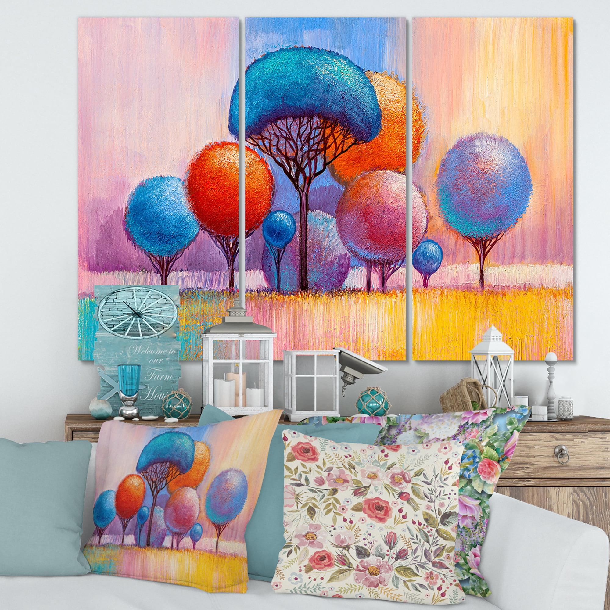 Designart ' Autumn Colorful Fantasy Trees II ' Modern Canvas Wall Art Print