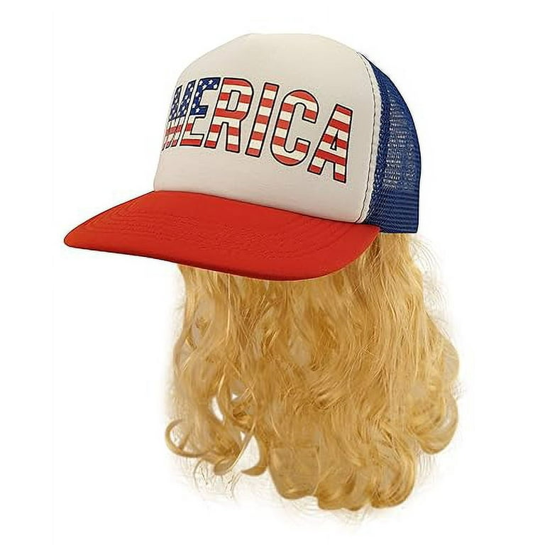 HandinHandCreations USA Blonde Mullet Hat Wig Merica Redneck