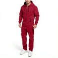 thumbnail image 3 of Men's Hooded Jumpsuit Zip Up Pajamas Playsuit Jogger Sweatsuit Overall Romper, Fleece-Lined for Winter Lounge and Comfortable Sleepwear,Red,M, 3 of 7