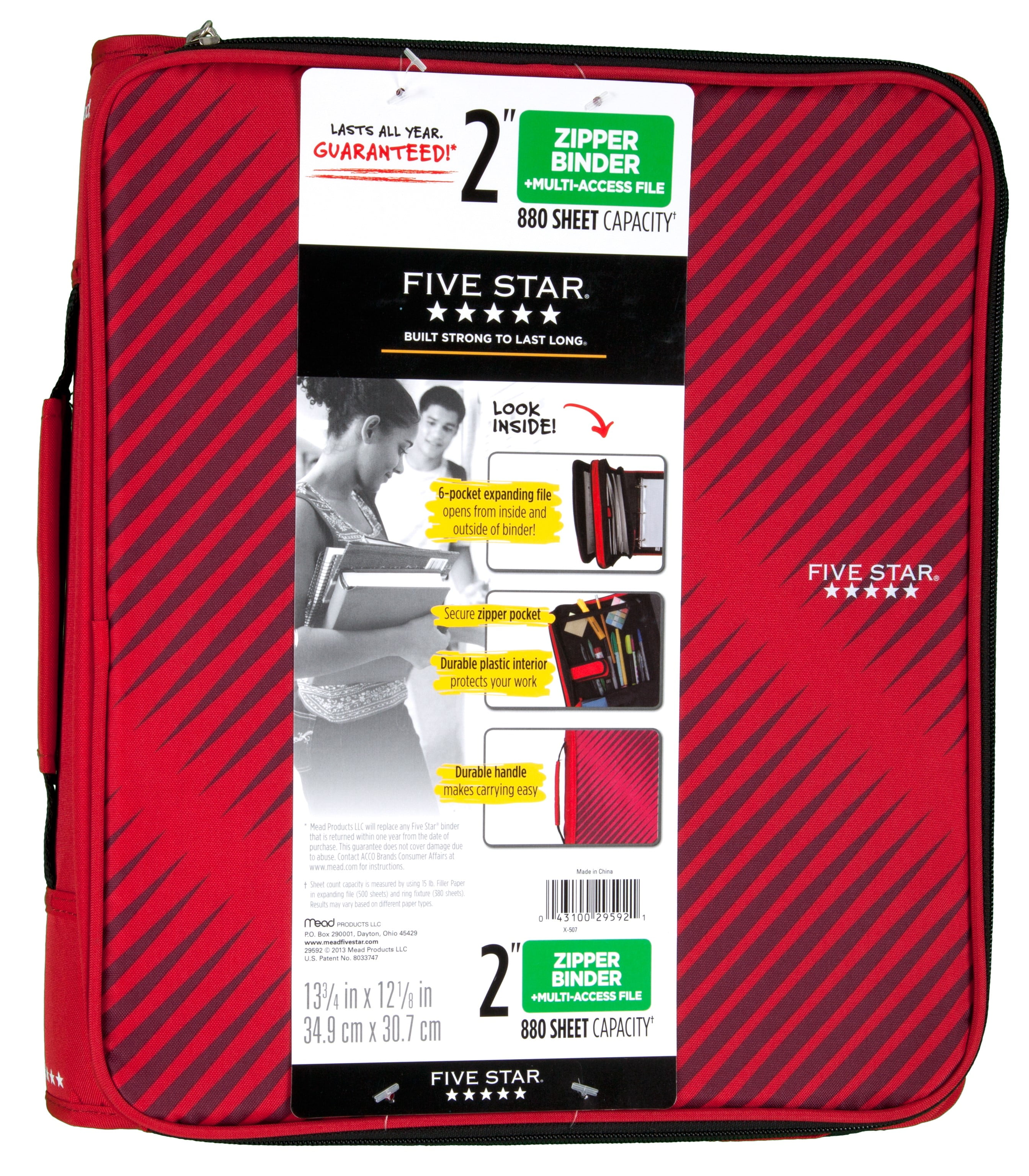 Five Star, Zipper Binder, 29052CE8, 2-inch capacity - Walmart.com