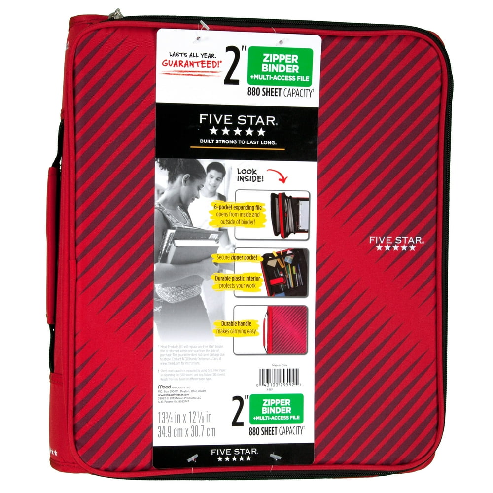 Five Star 2" Zipper Binder Plus Multi Access File, Red (72538