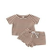 thumbnail image 1 of EIMELI Infant Girls Summer 2PCS Outfit Sets Striped Top Drawstring Shorts Yellow 18-24 Months, 1 of 10