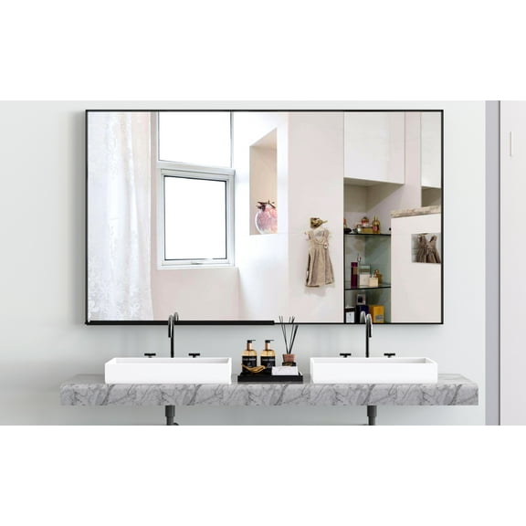 60"x40" Oversized Modern Rectangle Bathroom Mirror with Black Frame Decorative Large Wall Mirrors for Bathroom Living Room Bedroom Vertical or Horizontal Wall Mounted mirror with Aluminum Frame