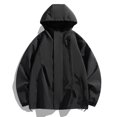 thumbnail image 2 of JTieacloth Lined Hooded Jacket Male Pockets Solid Color Outdoor Windproof Windbreaker Jacket Sports Coat Black, 2 of 3