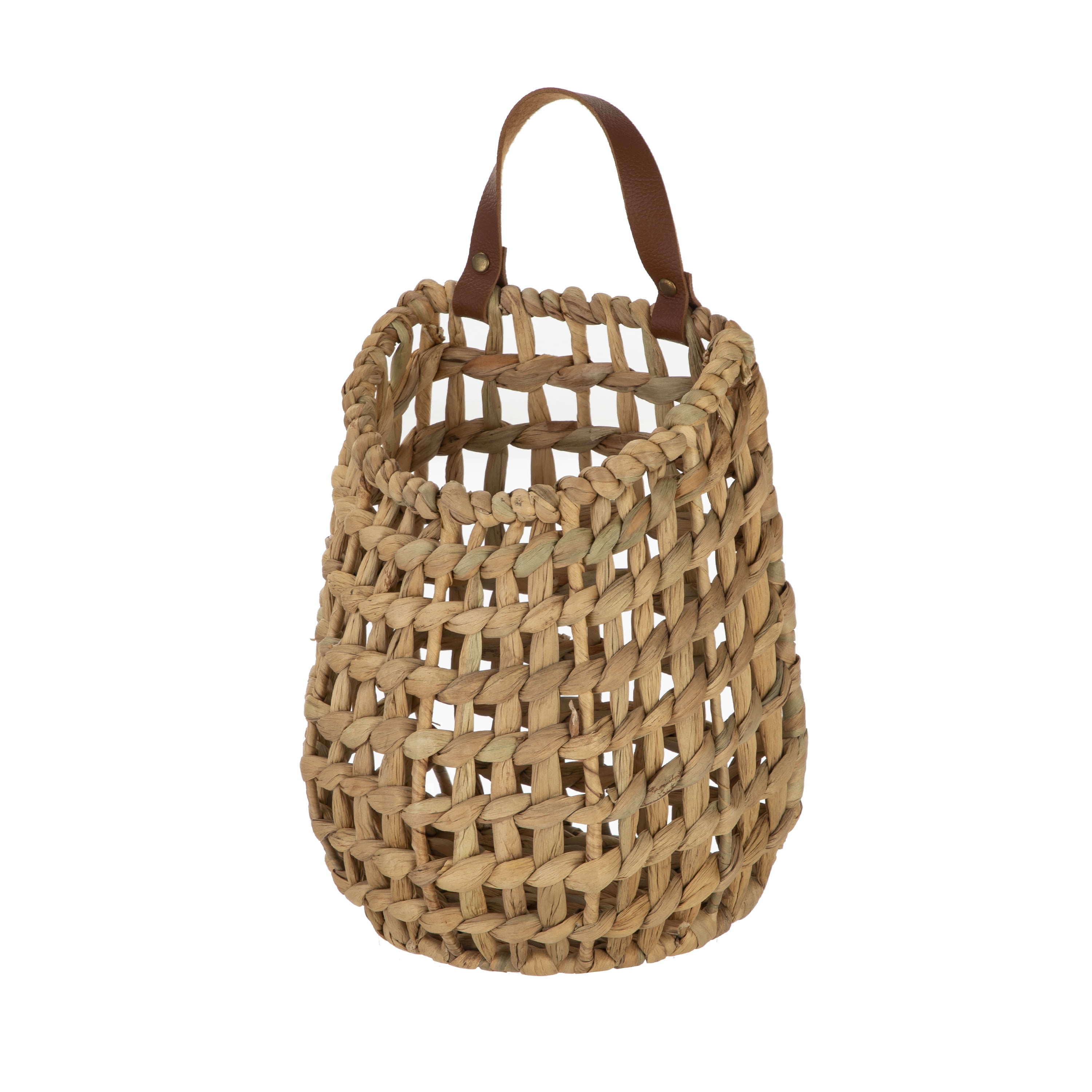 Homezone Natural Water Hyacinth Hanging Basket with Faux Leather Strap