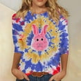 thumbnail image 2 of lcziwo Fall Savings Happy Easter Shirts for Women Funny Bunny Graphic Tees Loose Crewneck 3/4 Sleeve Tops Fashion Tie Dye Print Blouse Holiday Outfits Blue XL, 2 of 6