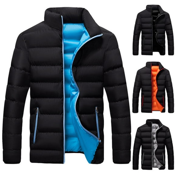 Men's Full Zip Puffer Jackets Men Solid Casual Stand-up Collar Down Zipper Cardigan Warm Cotton Jacket Coats