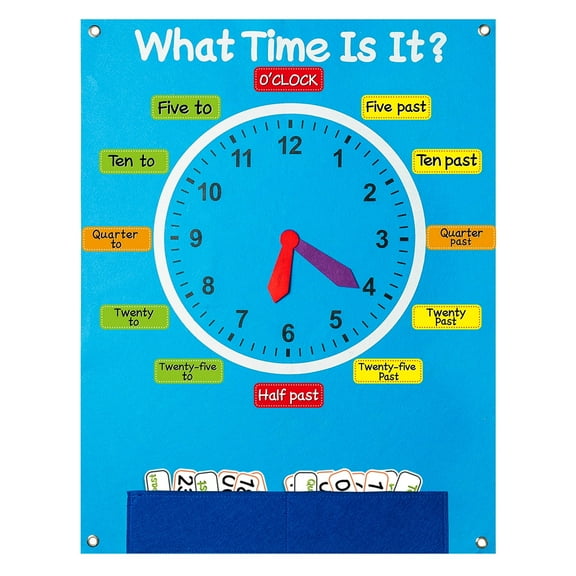 Belanttega Clock Time Learning Felt Storyboard Set for School Teaching Aids Favors Telling Time Educational Storytelling Toy Family Interactive Game Play Kit Wall Hanging Gift