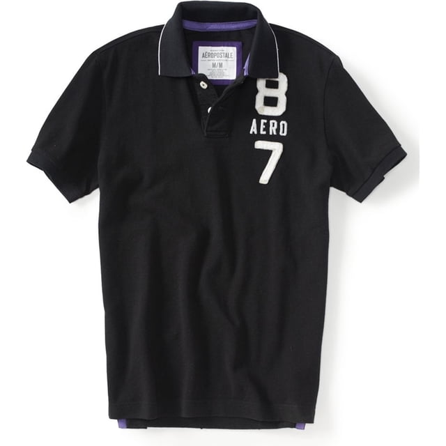 Aeropostale - Polo de rugby bordado para hombre, color negro, grande