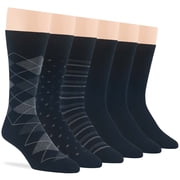 7BIGSTARS KINGDOM Men's Dress Socks Cotton -6 pack- Thin Business Casual Argyle, Dotted, Striped, Solid, Sock Size 10-13 Shoe Size 6-12 L Black
