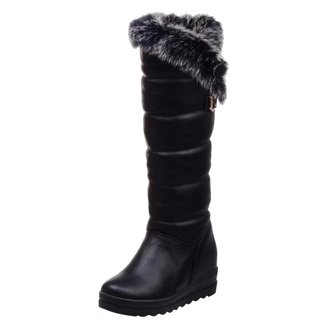 ZVC Women's Knee-High Fluffy Snow Boots - Black, Faux Fur Trim, Insulated, Slip Resistant, Winter, Size 11 - Product Details