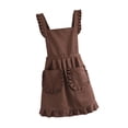 thumbnail image 2 of Lipstore Retro Apron with Ruffles And Front Pockets for Domestic - Ideal for Kitchen, Household, Cooking, Baking, Cafe, Costume Parties And Cosplay. Brown, 2 of 7