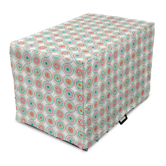 Abstract Dog Crate Cover, Retro Style Geometric Circler with Inner Rings Round Oval Hipster, Easy to Use Pet Kennel Cover Small Dogs Puppies Kittens, 7 Sizes, Seafoam Orange and Pink, by Ambesonne