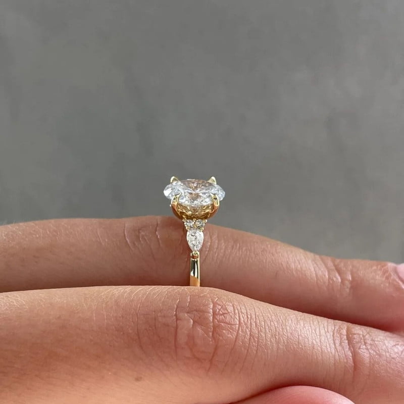 Cora Jewellery 2TCW Oval Moissanite Engagement Ring For Women With Side Pear, 10K Yellow Gold