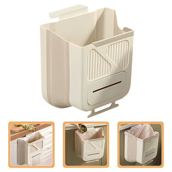 ORDDIART 1Pack Kitchen Compost Bin Beige Square Collapsible PP Recycling Solutions 11.8x9.8x6.3in