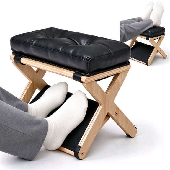 Ergonomic Under Desk Foot Stool, Non-Slip Wooden Composite Footrest, Adjustable Support for Office & Home
