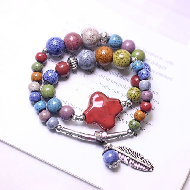 Accesorios envueltos doble estilo étnico pulsera de cerámica pulsera de cuentas mujer alto sentido