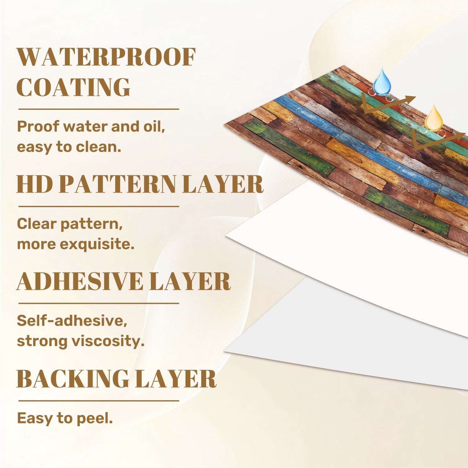 Peel and Stick Wallpaper Rustic Multicolor Wooden Plank Wall Distressed Paint Wall Mural 23.6in x 9.8ft Self Adhesive Removable Wall Paper Renter Friendly Wallpaper for Nursery Bedroom Cabinets