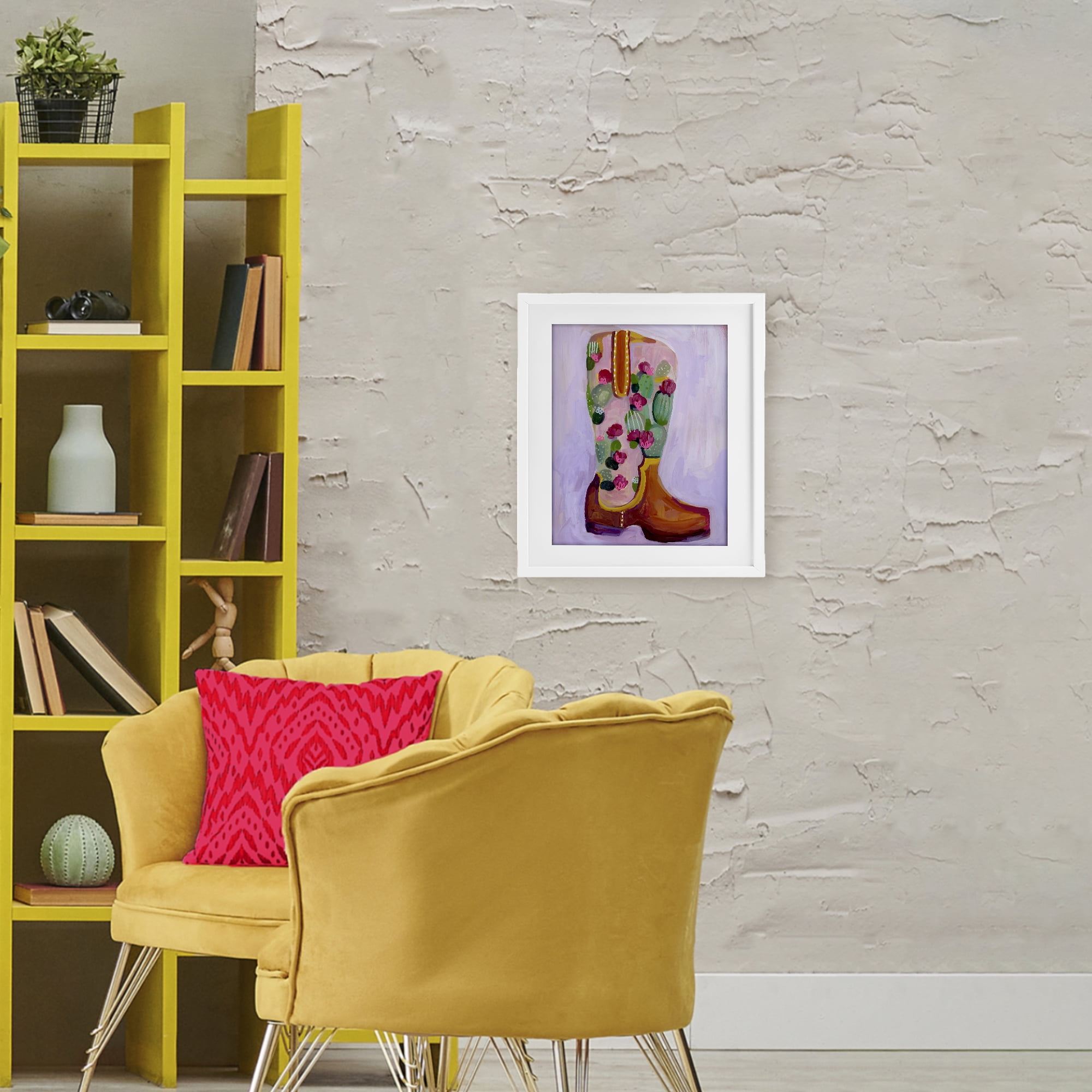 Desert Day Dream Boots White Framed Print Under Glass, design by Ashley Davis