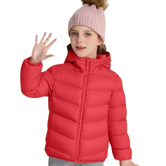 KAUOD Girls Full Zipper Puffer Jackets Winter Insulated Hooded Quilted down Coats Kids Snow Ski Puffer Outwear with Pockets