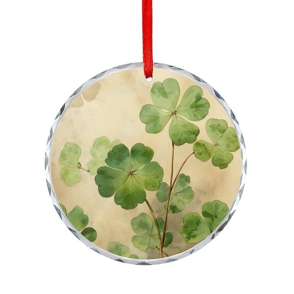 Green Shamrock Crystal Glass Ornament St Patricks Day Decor Shamrock Glass Round Ornaments for Xmas Tree
