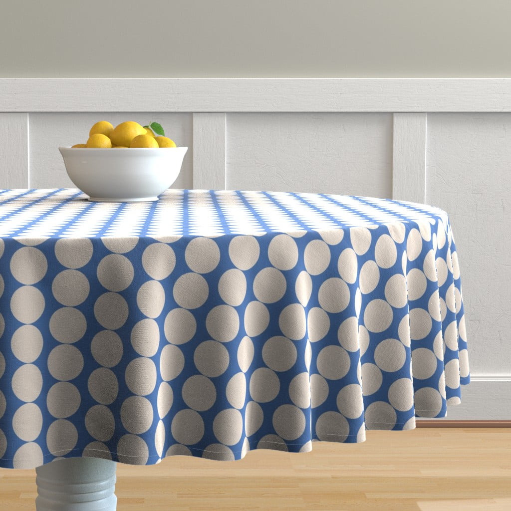 Round Tablecloth Mod Dots Modern Blue And White Circle Cotton Sateen