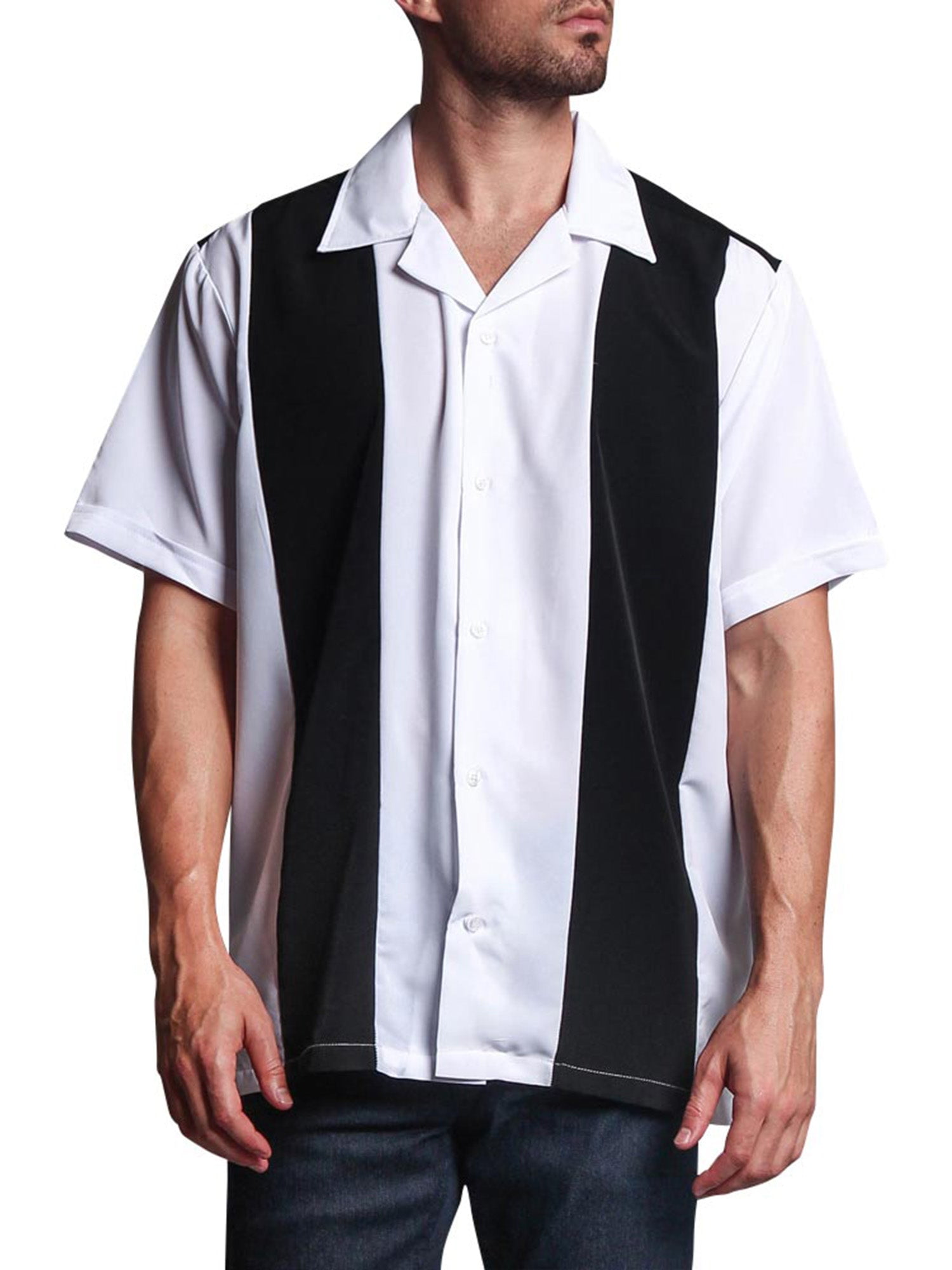 GStyle USA Men's Two Tone Retro Button Down Bowling Shirts, Up To 5X